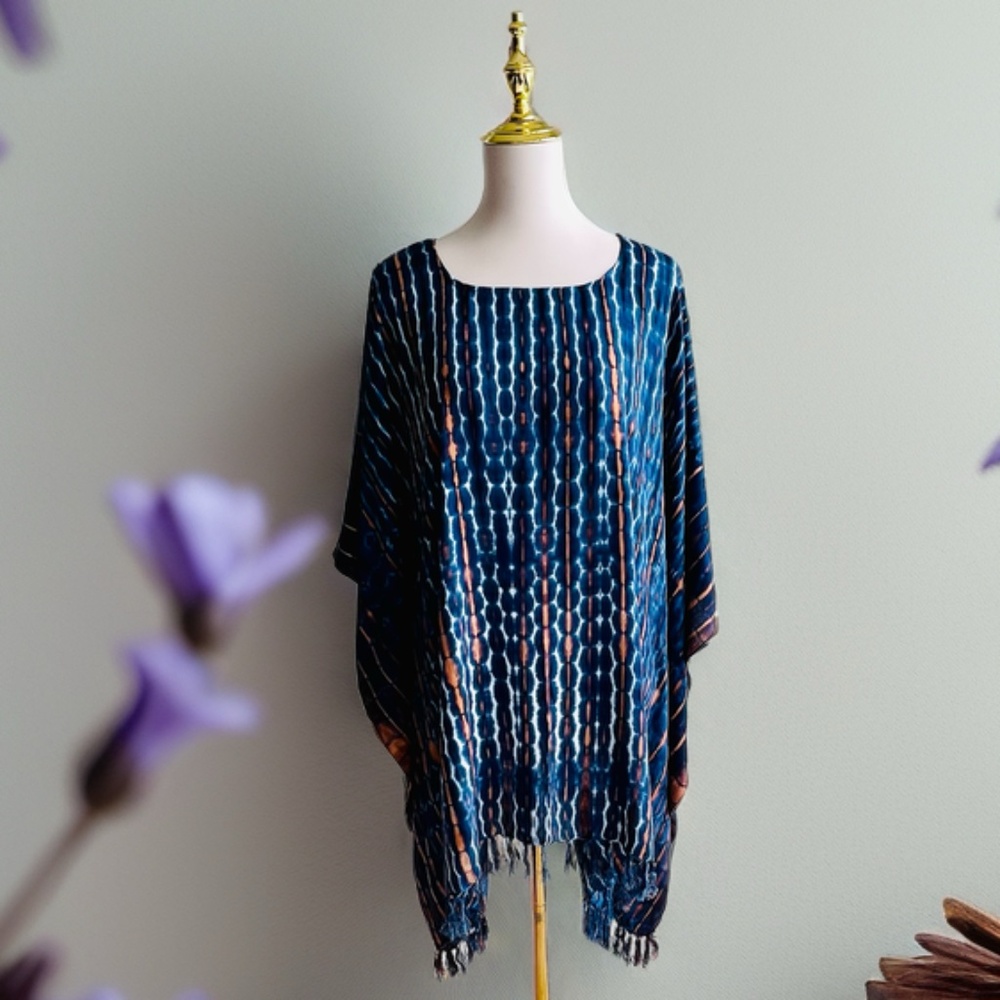 0105/ Dark Blue Navy Tie Dye Poncho, Oversized Top